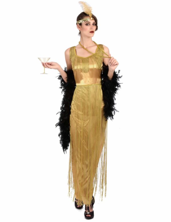 gold long fringed dress woman 308232