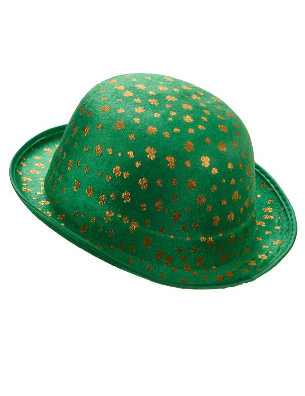 chapeau melon vert st patrick velours avec trefles dores adulte 237628